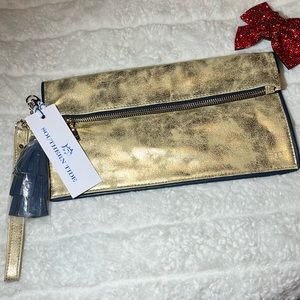 NWT SOUTHERN TIDE gold cracked clutch